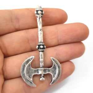 War axe pendant Antique silver plated pendant 66x34mm HNF490