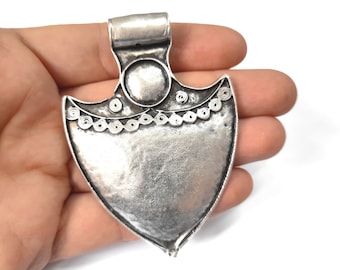 Ethnic dome pendant 77x55mm Antique silver plated pendant HNF570