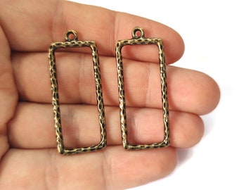 2 Cadre rectangle martelé charme charmes en bronze antique 43x17mm HNF804