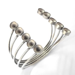 Silver bracelet blank cuff blank bezel, cabochon mountings, adjustable bracelet, 8mm blanks, Silver plated brass HNF250