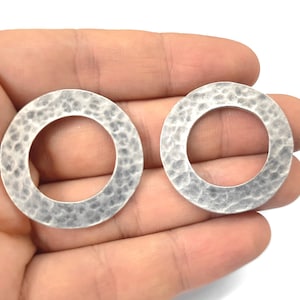 2 Hammered circle round disc findings hoops connector Antique silver plated charms 33mm HNF513