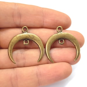 2 Crescent connector charms, Moon charms 29x27mm Antique bronze plated charms HNF420