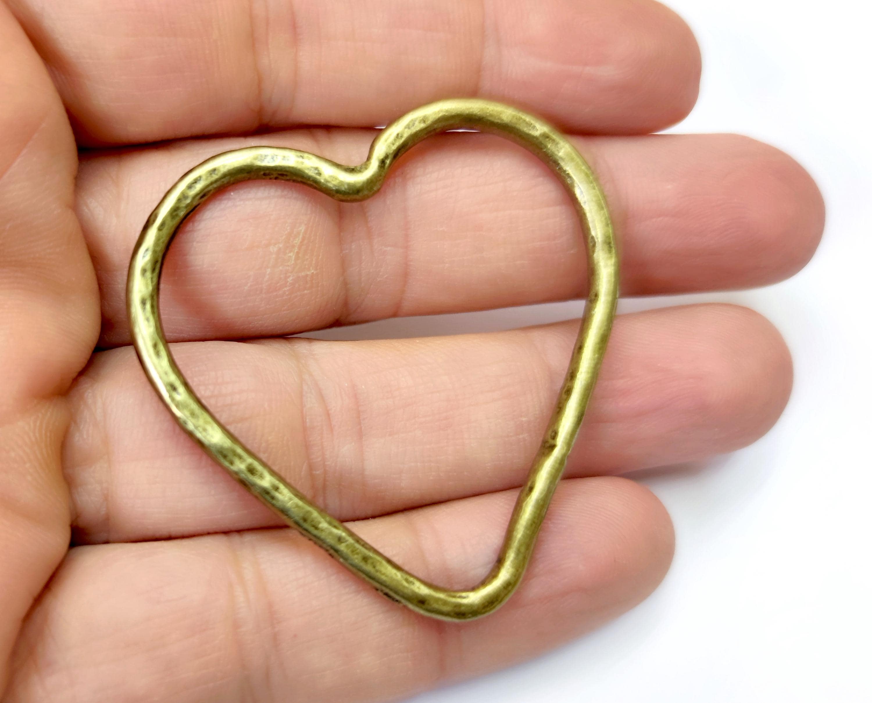 フェザー＆ハート ペアPendant 真鍮 Heart Frame Pendant Antique Bronze Plated Pendant 50x50mm HNF1235