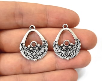 2 Drop silver connector charms Antique silver plated charms 27x20mm HNF442