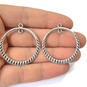 2 Kreis gerippte Runde Reifen Stecker Charms Antik silber vergoldet Charms 37x34mm HNF689