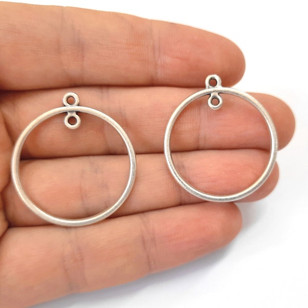 4 Circle round hoop with loop connector findings Antique silver plated findings 33x29mm HNF535