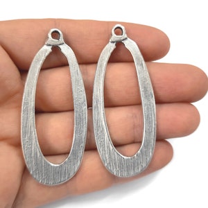 2 Oval charm 61x25mm Antique silver plated charms HNF600