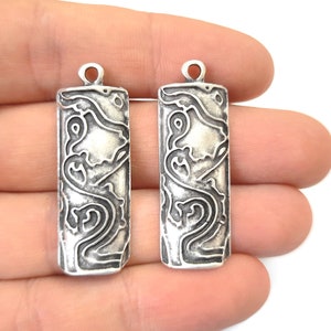 2 Silver charms Antique silver plated charms 40x14mm HNF438