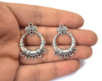 2 Swirl Ethnic Round connector charms Antique silver plated charms 33x24mm HNF685