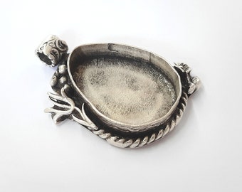 Flower pendant blank bezel Antique silver plated brass pendant 43x30mm (30x22mm) HNF186