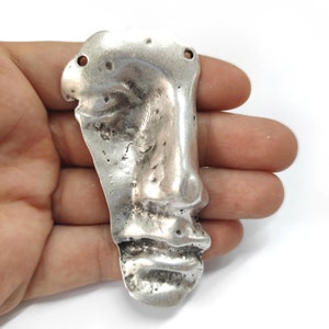 Face pendant connector Antique silver plated pendant 82x42mm HNF753