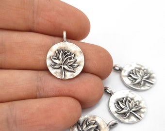 5 Runde Scheibe Lotus Blumen Charms Antik silber vergoldet Charms 21x15mm HNF496