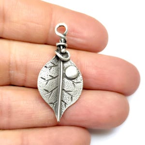2 Leaf charms 39x18mm Antique silver plated charms HNF1176