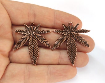 2 Leaf charms Antique copper plated charms 38x33mm HNF895