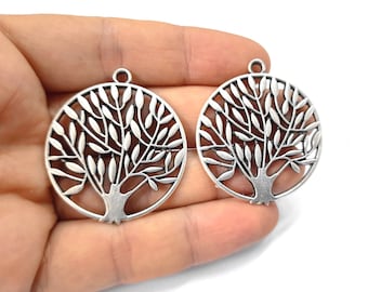 2 Tree branch leaves charms Antique silver plated charms 41x36mm HNF413