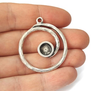 Swirl circle charms bezel blank settings Antique silver plated charms 40x36mm HNF724