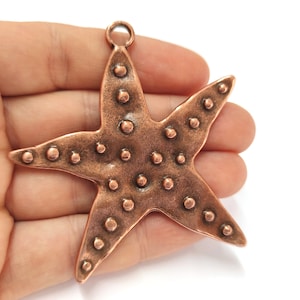 Starfish hammered dots pendant Antique copper plated 73x68mm HNF930