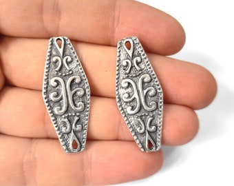 2 Ethnic connector charms Antique silver plated charms 39x15mm HNF544