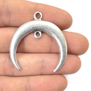 2 Crescent connector charms, Moon charms 40x38mm Antique silver plated charms HNF440
