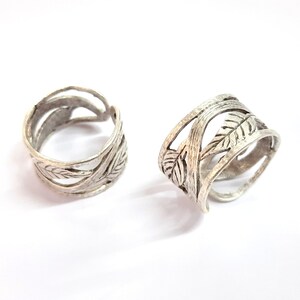 Anillo plateado de rama de hoja, anillo de declaración, anillos ajustables, latón plateado antiguo HNF148