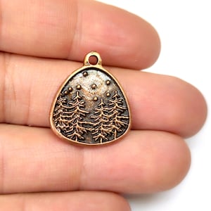 4 breloques sapins d&#39;hiver Breloques plaquées cuivre antique 25 x 21 mm HNF1255