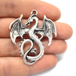 Dragon pendant 45x40mm Antique silver plated pendant HNF401