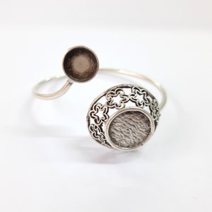 Bracelet blank, cuff blank bezel, cabochon mountings, adjustable bracelet, 14mm+11mm blank, Silver plated brass HNF47