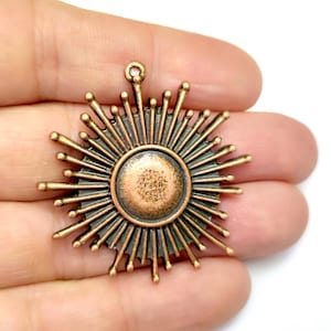 Sun round charms Antique copper plated charms 44mm HNF1226
