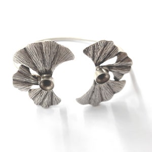 Ginkgo leaves bracelet blank cuff blank bezel, cabochon mountings, adjustable bracelet, 8mm blank, Silver plated brass HNF96