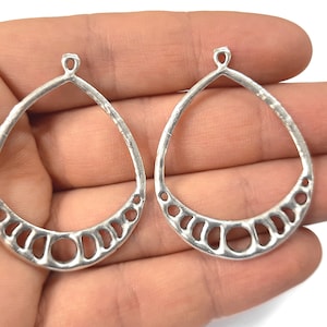 2 Ethnic drop charms Antique silver plated charms 45x33mm HNF591