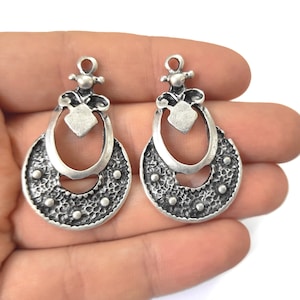 2 Ethnic charms Antique silver plated charms 42x26mm HNF675