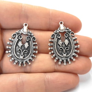2 silver charms Antique silver plated charms 33x23mm HNF330
