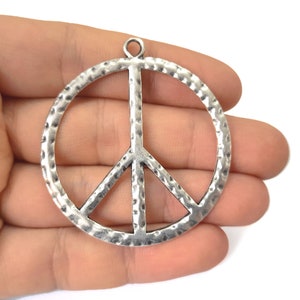 Peace hammered circle round silver pendant Antique silver plated pendant 54x49mm HNF683