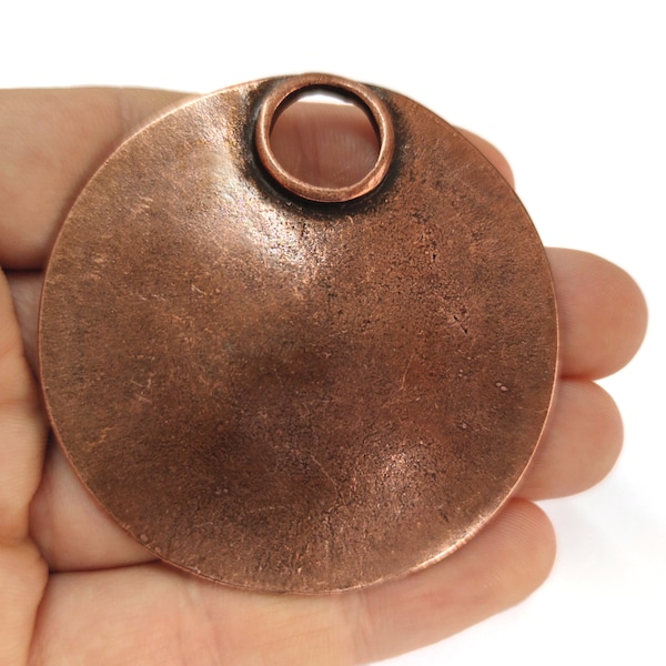 Ethnic round dome pendant Antique copper plated pendant 61mm HNF893