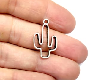 4 ciondoli in argento a forma di cactus Ciondoli placcati in argento antico 25 x 15 mm HNF1180