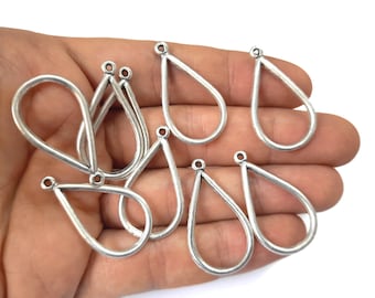 10 Drop frame charms Antique silver plated charms 32x18mm HNF630