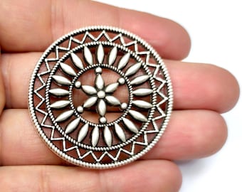 Filigree round pendant Antique silver plated pendant 45mm HNF1196