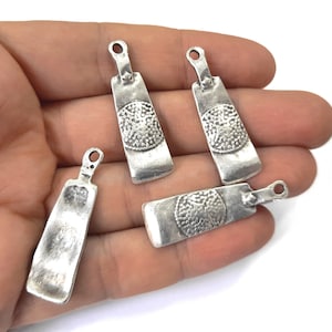 4 Ethnic silver charms Antique silver plated charms 37x11mm HNF687
