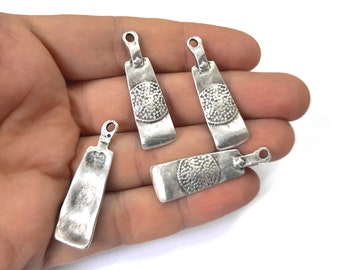 4 Charmes d’argent ethniques Antiques plaqués argent 37x11mm HNF687