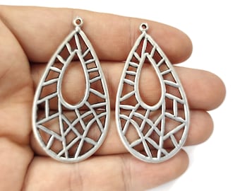 2 Drop flat charms Antique silver plated charms 52x28mm HNF780