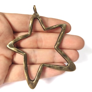 Hammered starfish star pendant Antique bronze plated pendant 88x67mm HNF878