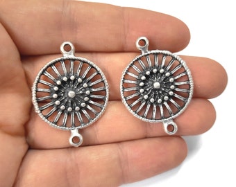 2 Round connector charms Antique silver plated charms 38x27mm HNF579