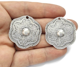 2 Ethnic charms Antique silver plated charms 36x35mm HNF775