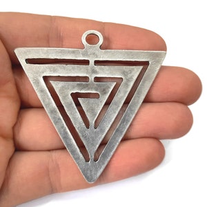 Ethnic triangle pendant Antique silver plated pendant 59x59mm HNF639