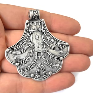 Ethnic pendant Antique silver plated pendant 57x51mm HNF671