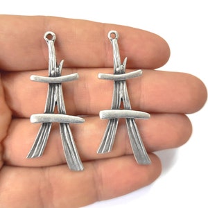 2 Ethnic silver charms Antique silver plated charms 51x20mm HNF704