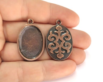 2 Symbol oval blank bezel setting charms pendant base Antique copper plated pendant 34x22mm HNF909