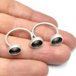 Round ring (3 setting) blank, bezel, cabochon mountings, adjustable ring, 8mm blank, Silver plated brass HNF1066