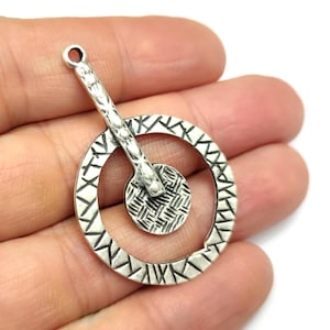 2 Circle charms Antique silver plated charms 48x31mm HNF1227