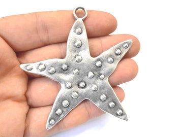 Star pendant 73x68mm Antique silver plated pendant HNF446